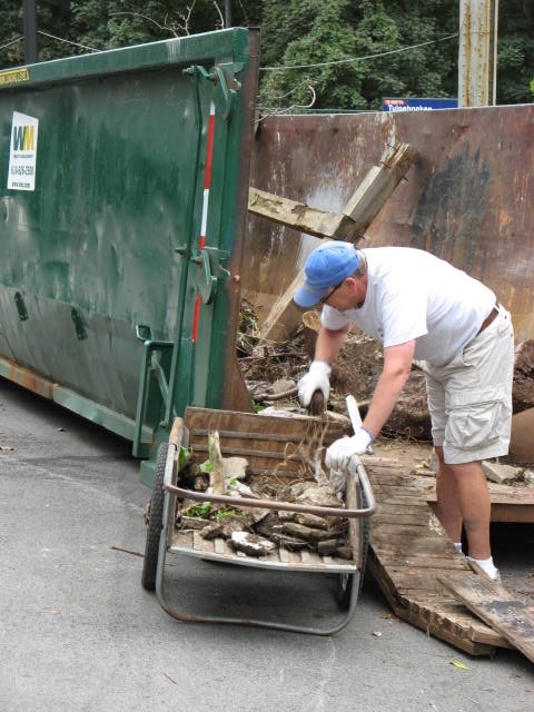 Filling up trash container